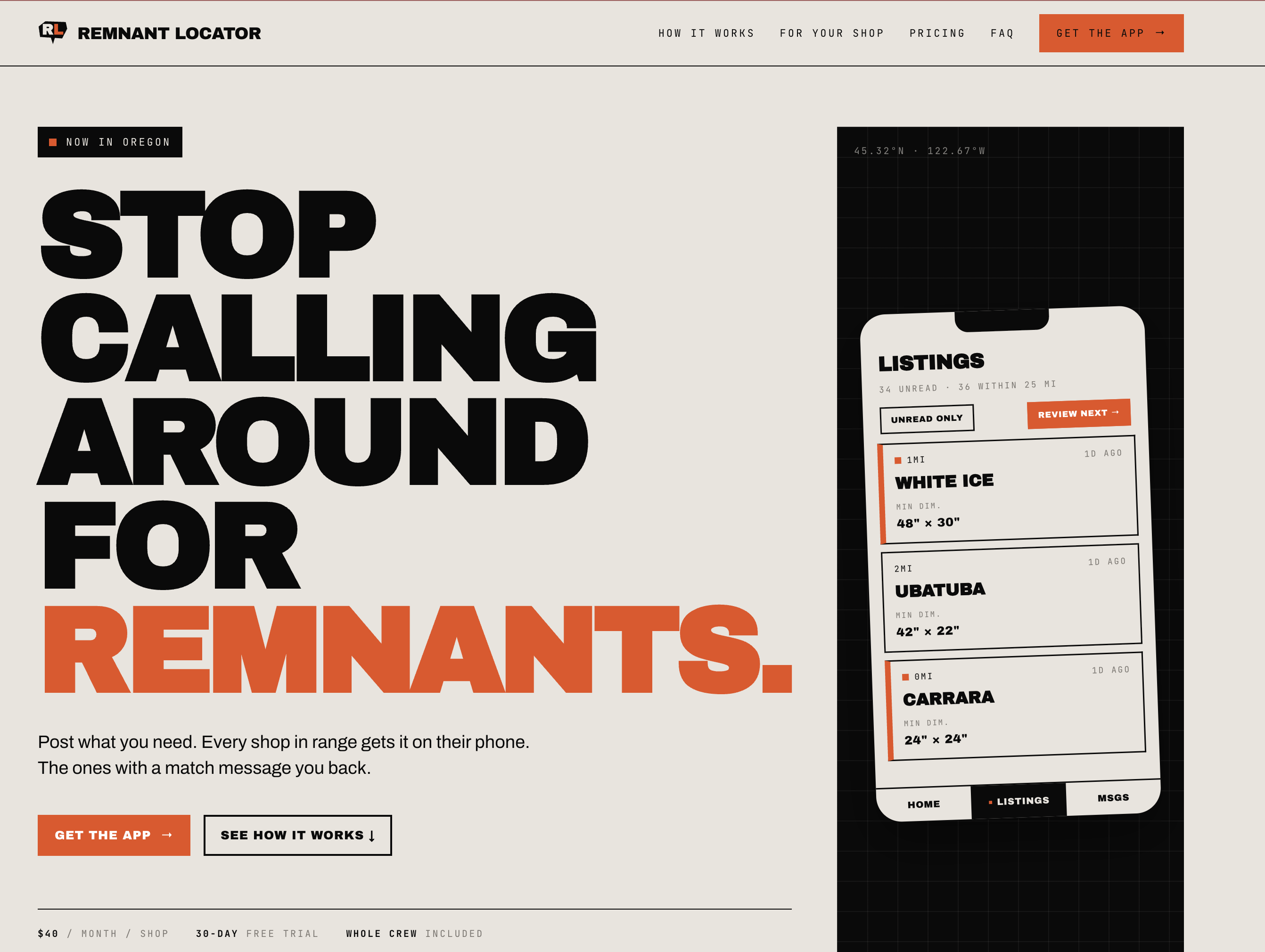 Marketing site screenshot